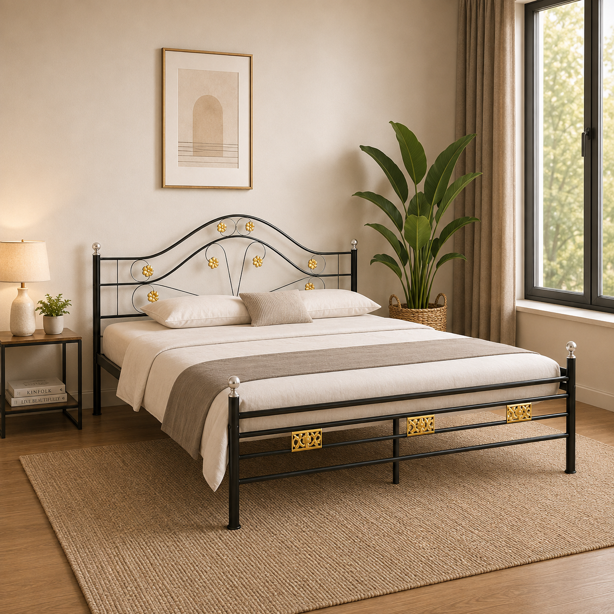 Aurora Metal Framing Queen Size Bed for Bedroom | Heavy Duty Bed for Kids Room Hotel Home | Black Finish | DIY (Do It Yourself)
