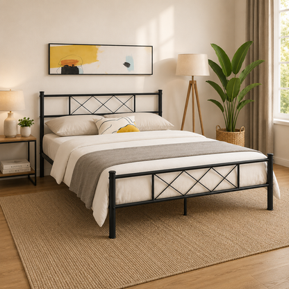 Hulk Metal Queen Size Bed | Metal Double Bed with Headboard | Bed for Bedroom Home | Iron Black
