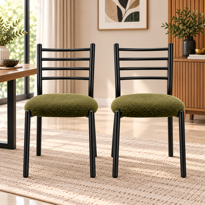 ANISHWAR Set of 2 Modern Dining Chairs for Home | Black Metal Frame with Cushioned Seat | 83 cm High Dining Chairs | Green & Black Cushion Colour Options | Dining Room & Kitchen Chairs