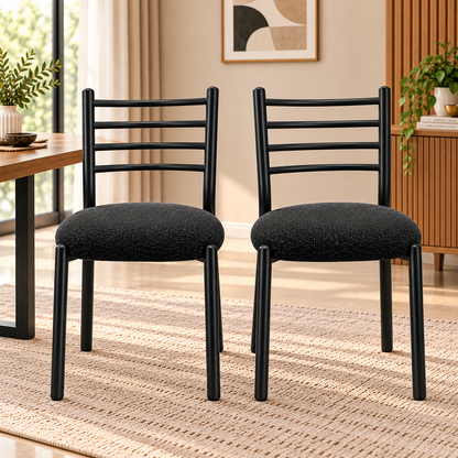 ANISHWAR Set of 2 Modern Dining Chairs for Home | Black Metal Frame with Cushioned Seat | 83 cm High Dining Chairs | Green & Black Cushion Colour Options | Dining Room & Kitchen Chairs
