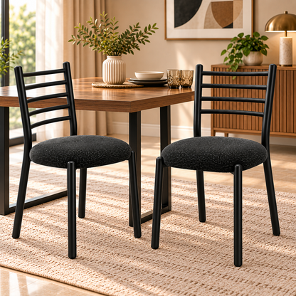 ANISHWAR Set of 2 Modern Dining Chairs for Home | Black Metal Frame with Cushioned Seat | 83 cm High Dining Chairs | Green & Black Cushion Colour Options | Dining Room & Kitchen Chairs