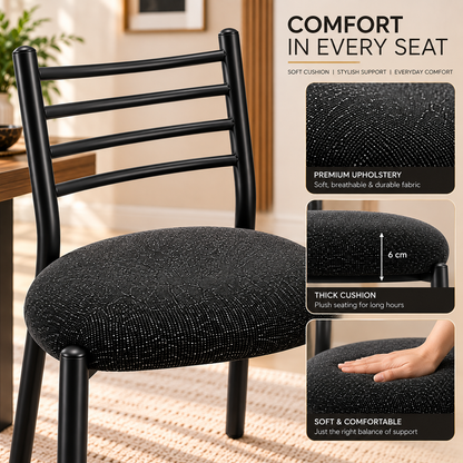 ANISHWAR Set of 2 Modern Dining Chairs for Home | Black Metal Frame with Cushioned Seat | 83 cm High Dining Chairs | Green & Black Cushion Colour Options | Dining Room & Kitchen Chairs