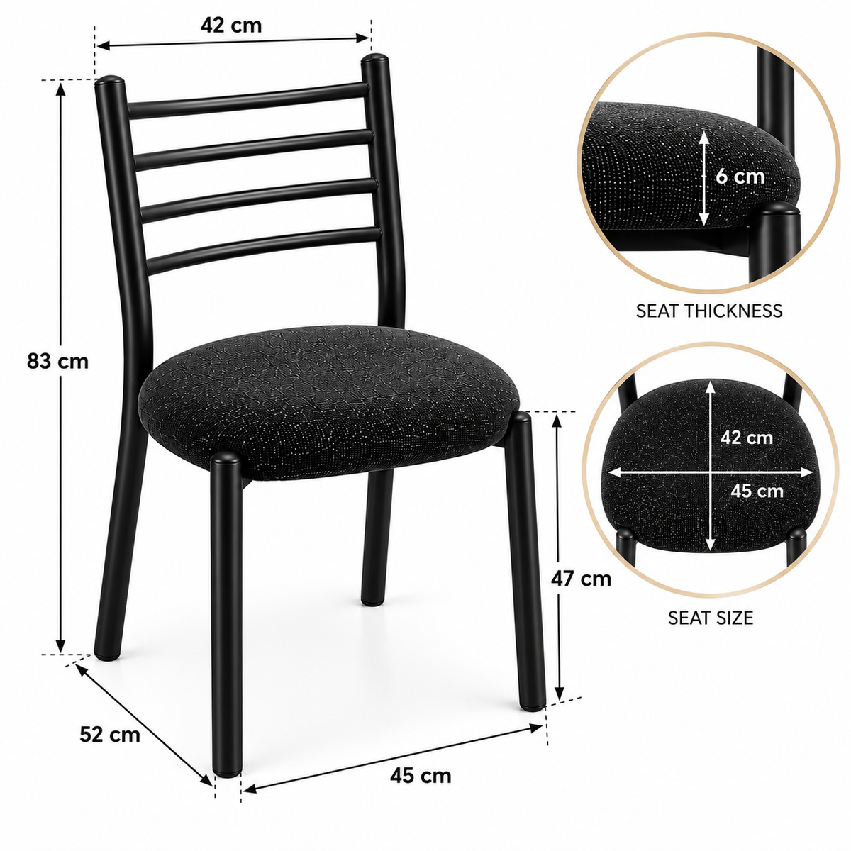 ANISHWAR Set of 2 Modern Dining Chairs for Home | Black Metal Frame with Cushioned Seat | 83 cm High Dining Chairs | Green & Black Cushion Colour Options | Dining Room & Kitchen Chairs