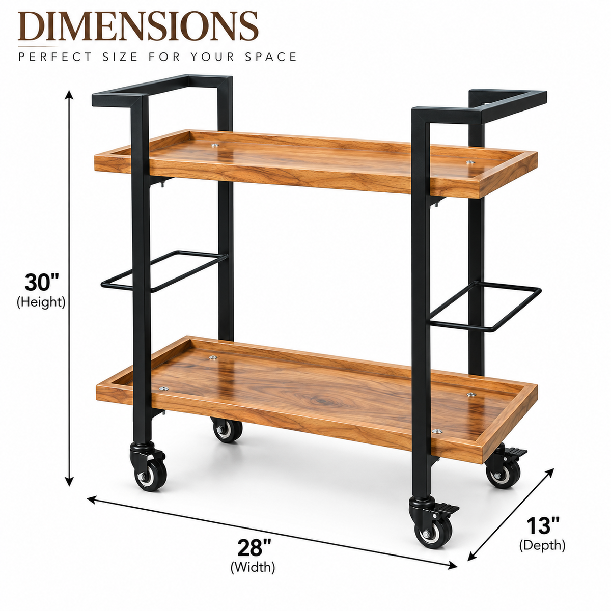 Anishwar Metal + Wood Bar Trolley ( Black And Brown Finish )