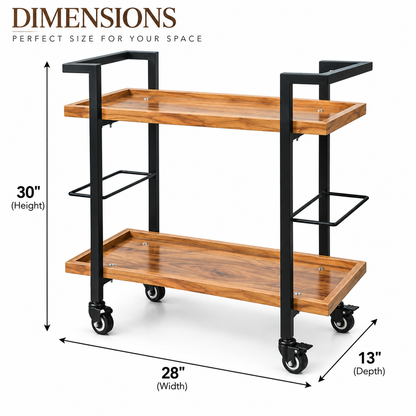 Anishwar Metal + Wood Bar Trolley ( Black And Brown Finish )