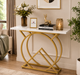 ANISHWAR Console Table with Gold Metal Frame & White Marble Finish Top | Modern Geometric Entryway Table | Luxury Sofa Side Table | Narrow Hallway & Living Room Table