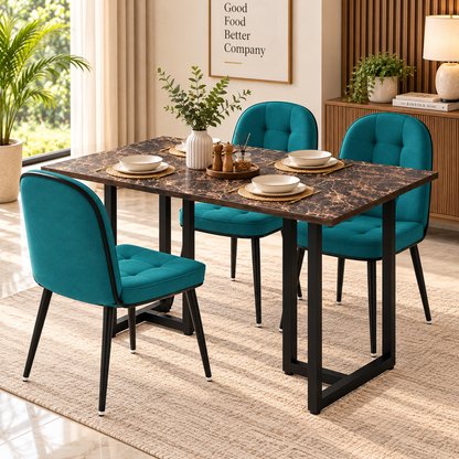 ANISHWAR 4 Seater Dining Table Set with 4 Cushioned Chairs | 48 × 30 × 30 Inch Dining Table | Premium MDF Marble Finish Top | Strong Metal Frame
