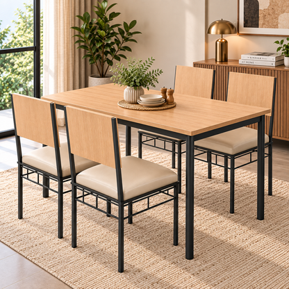4 Seater Dining Table Set for Home | 48 × 30 Inch Dining Table with 4 Cushioned Chairs | Modern Wooden Finish Table with Strong Metal Frame | Dining Set for 4