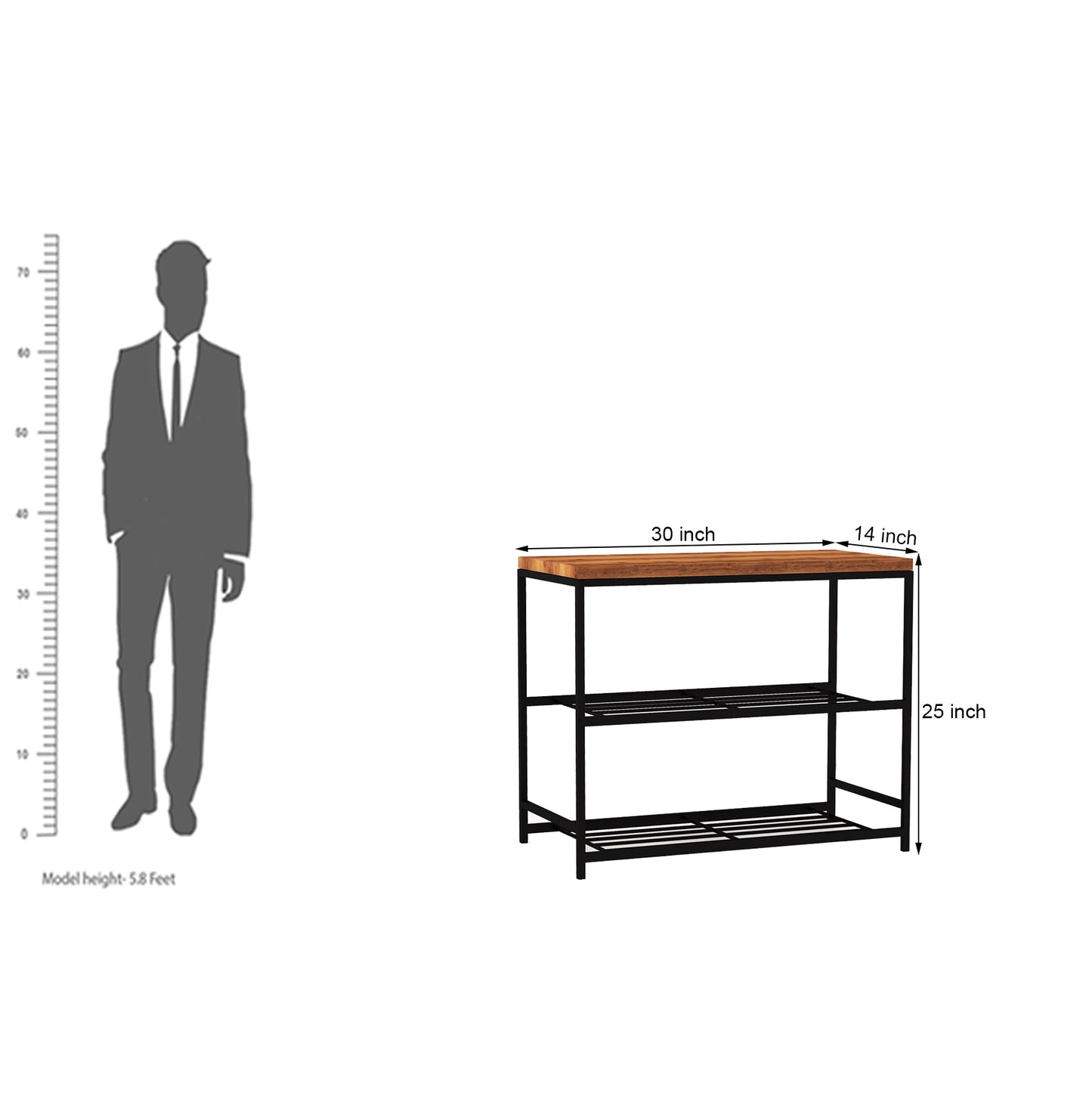 Metal Stackable 3 Tier Shoe Rack for Entryway | MDF Engendered Wooden Top Shoe Stand for Home and Office | Chappal Stand Entryway Organizer (Black)