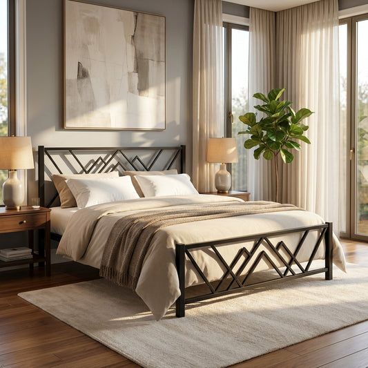 ANISHWAR King Size Metal Bed | Premium Iron Bed with Elegant Curved Design
