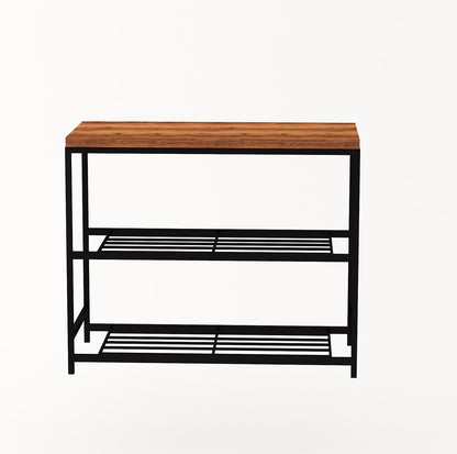 Metal Stackable 3 Tier Shoe Rack for Entryway | MDF Engendered Wooden Top Shoe Stand for Home and Office | Chappal Stand Entryway Organizer (Black)