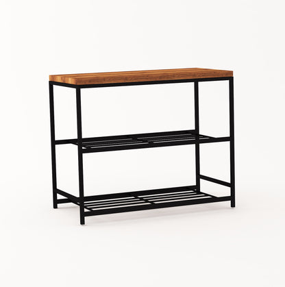 Metal Stackable 3 Tier Shoe Rack for Entryway | MDF Engendered Wooden Top Shoe Stand for Home and Office | Chappal Stand Entryway Organizer (Black)