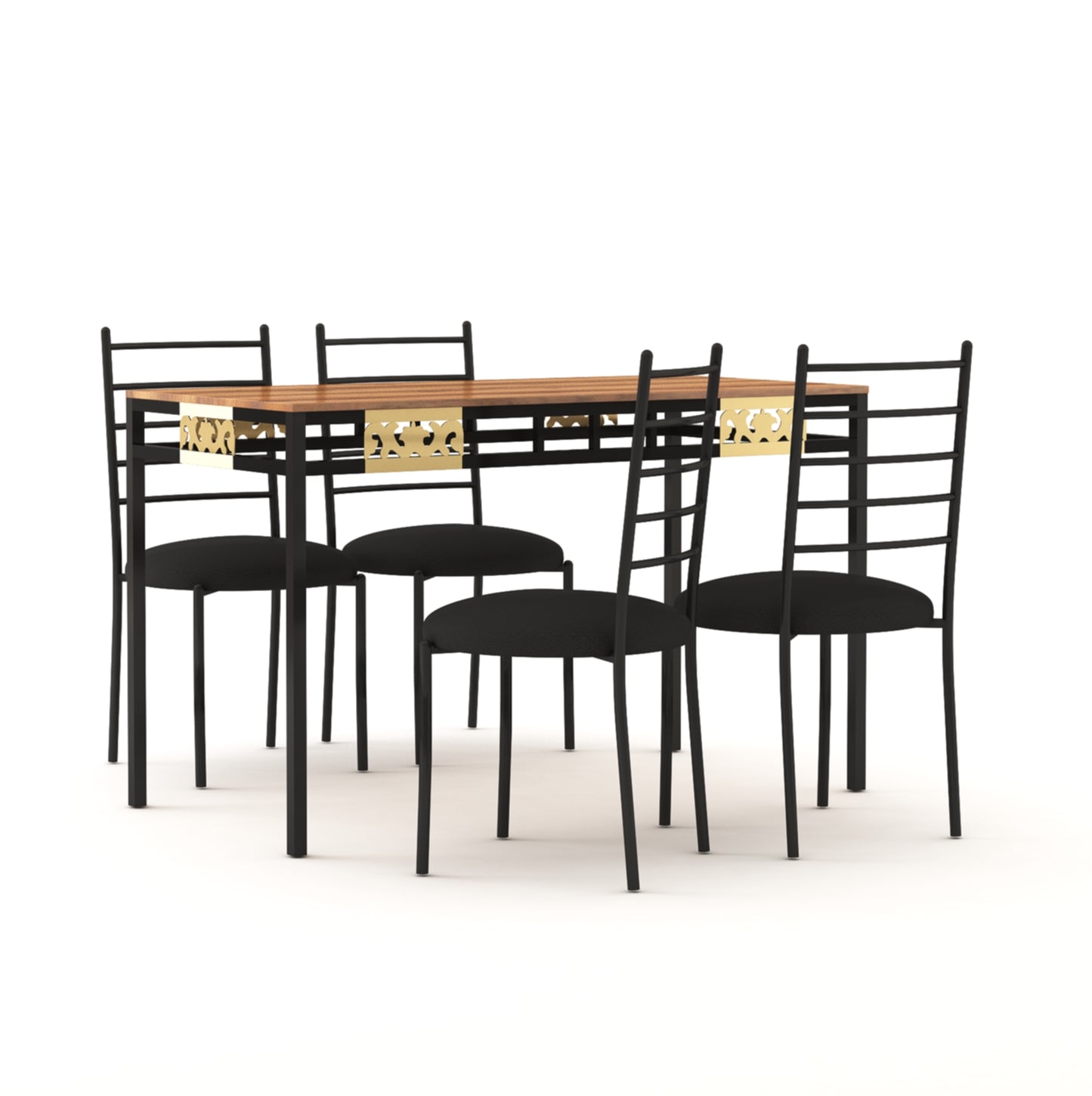 Engendered Wood Top Dining Table with Cushioned Chairs | Metal Dining Table Set for Living Room Dinning Hall Home Hotel