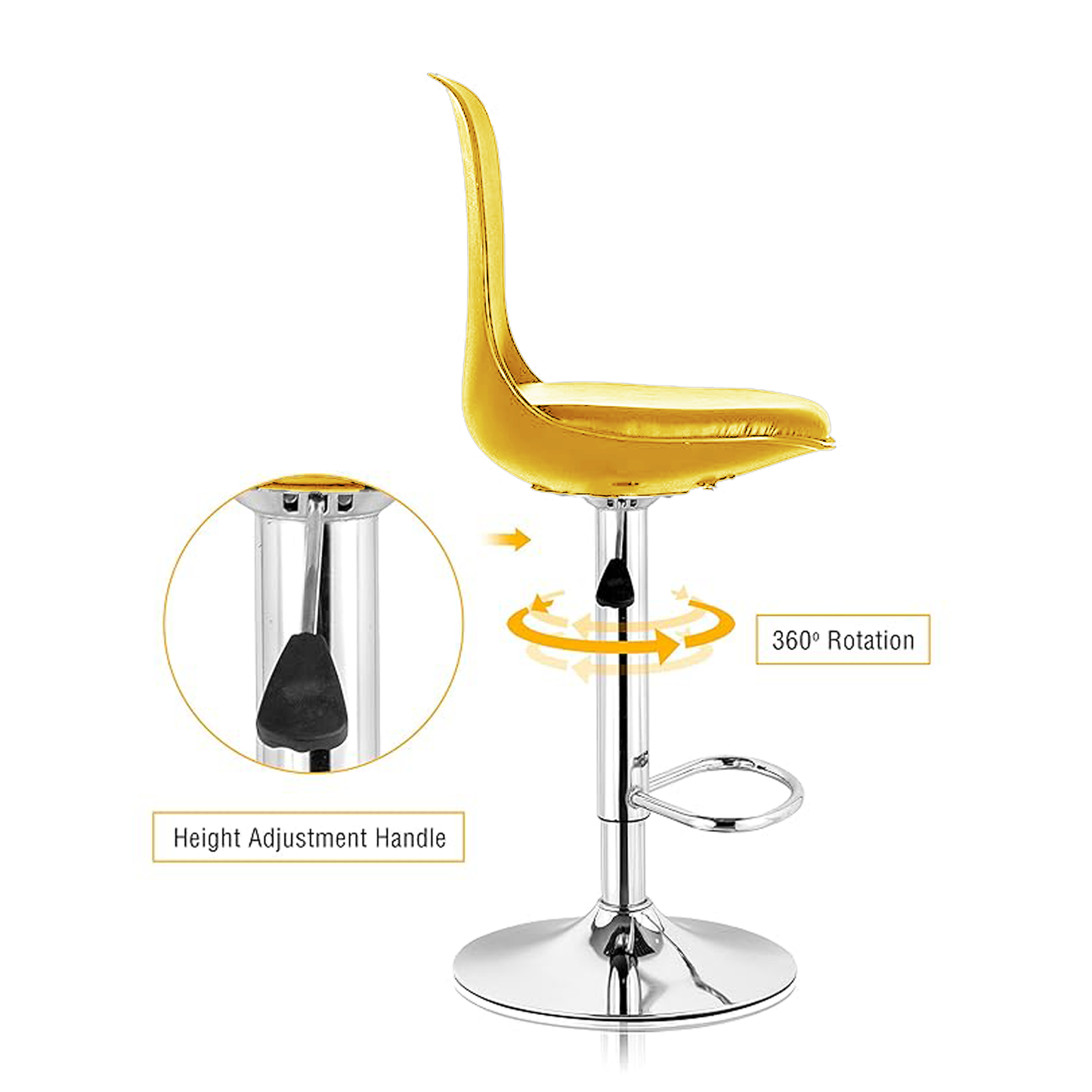 Revolving Height Adjustable 360 Degree Swivel Leatherette Seat Top High Metal Bar Chair with Footrest for Home Kitchen Outdoor Cafeteria Bar Stool for Dining Office (Orange)